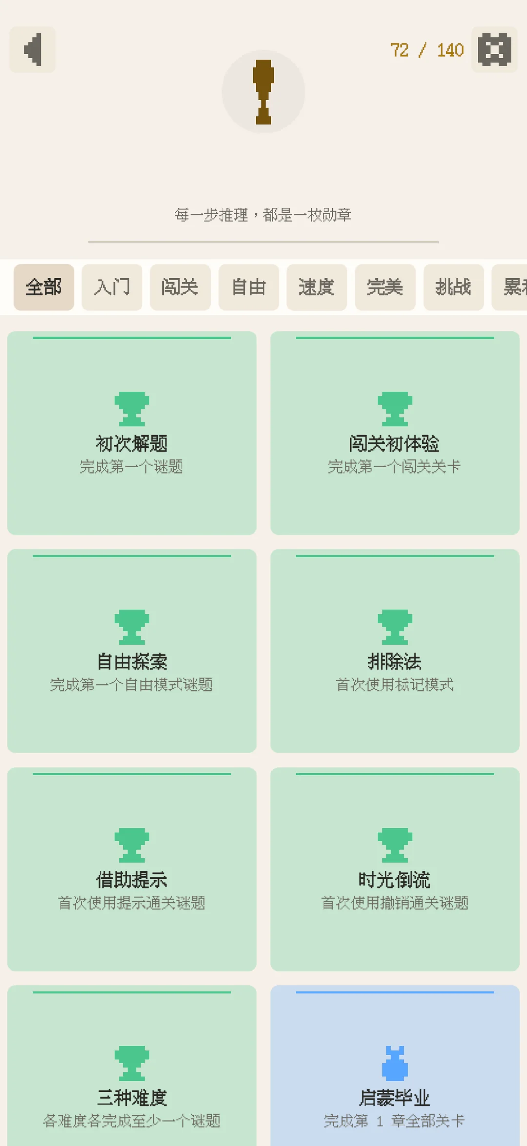 成就墙：140 个成就与解锁进度